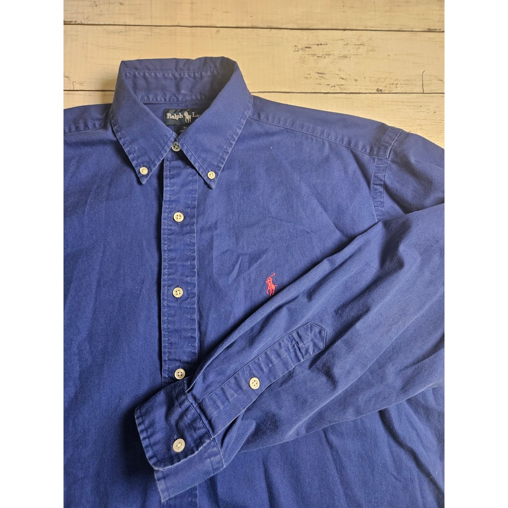 Ralph Lauren Blake Mens M Blue Cotton Long Sleeve Button Down Red Pony Shirt